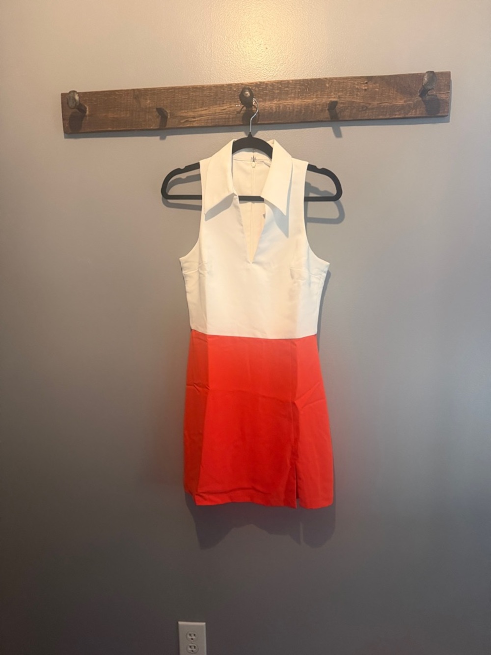 Amanda Uprichard White and Coral-Orange Colorblock Mini Dress